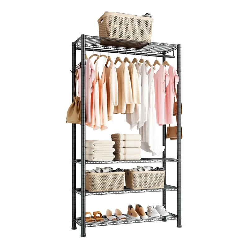 VEVOR Clothing Garment Rack, Heavy Duty Clothing Garment Rack, 4 Adjustable Tiers Clothing Racks with Carbon Steel, 227 kg Load Capacity Closet Wardrobe for Bedroom, Clothing Store, Hallway