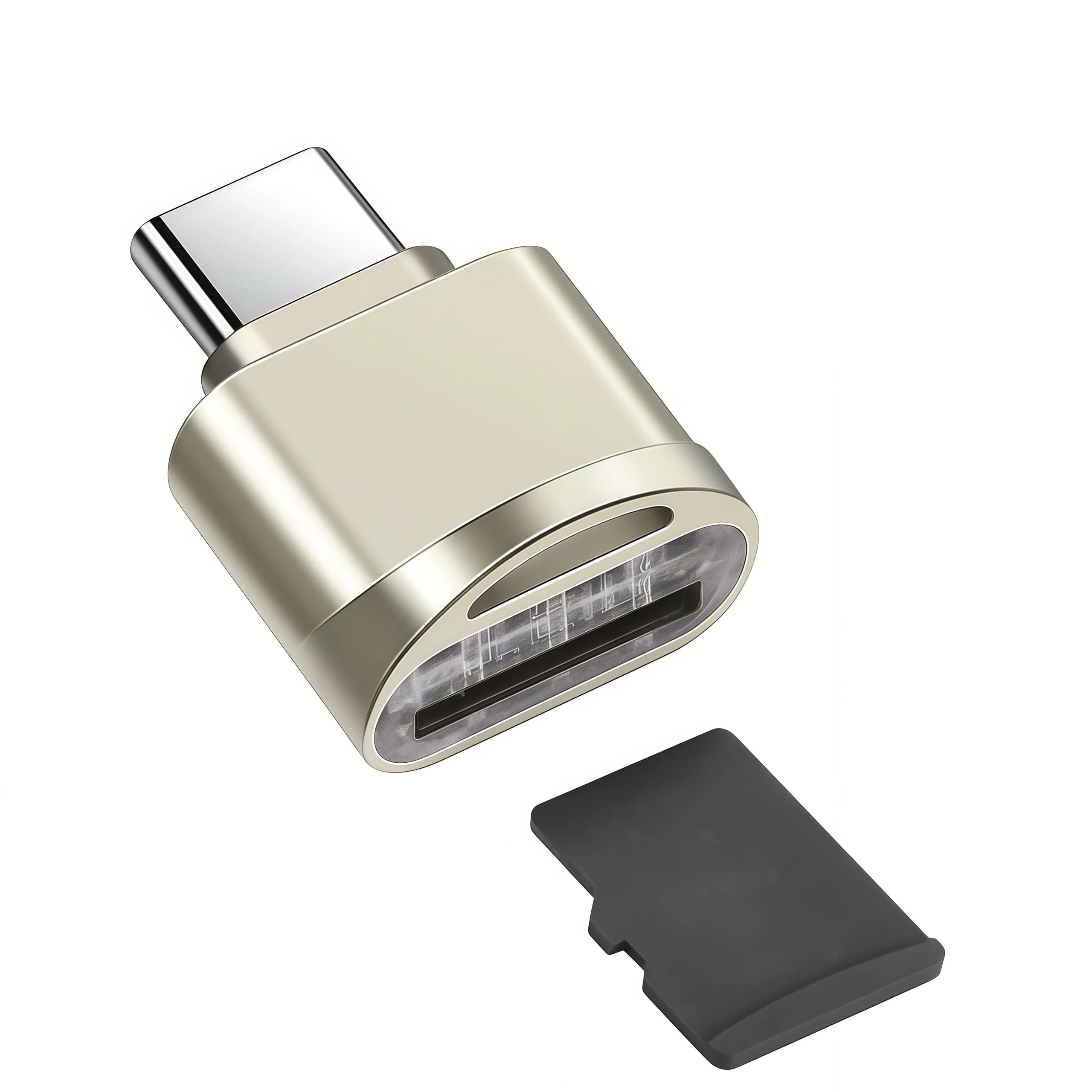 YIXINHE Portable and Durable Micro SD Card Reader, USB 3.0 Type-C to Micro SD SDHC SDXC OTG Reader, (Gold）