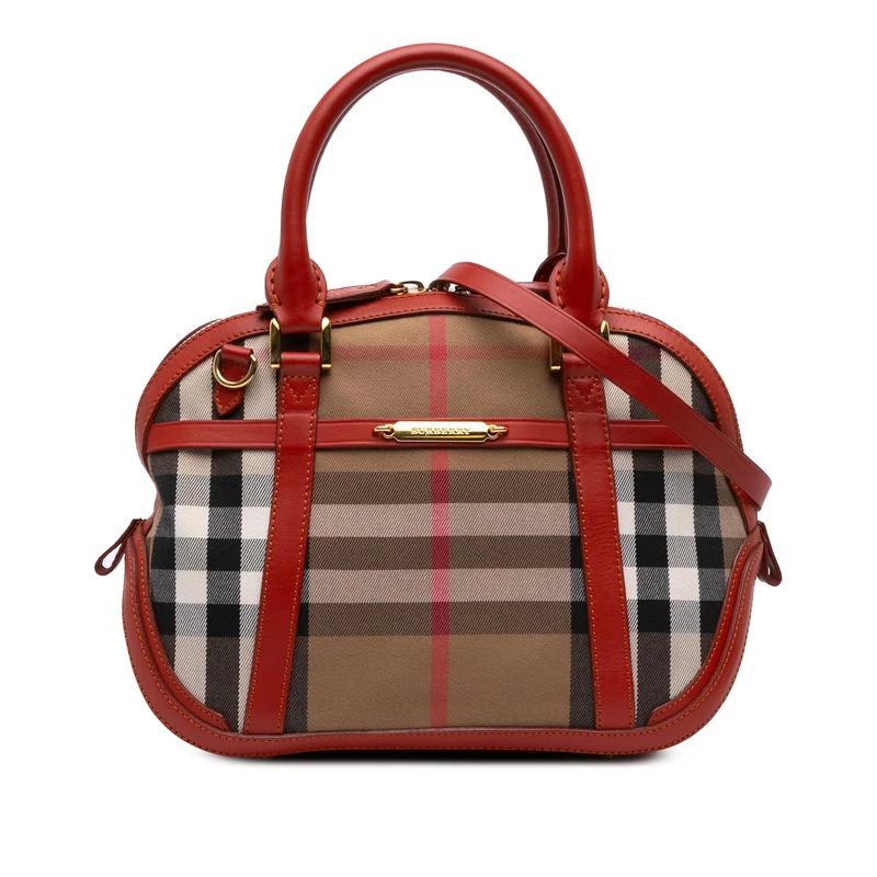 BURBERRY Pre-Loved Small Leather Trimmed House Check Canvas Bridle Orchard Satchel Handbag