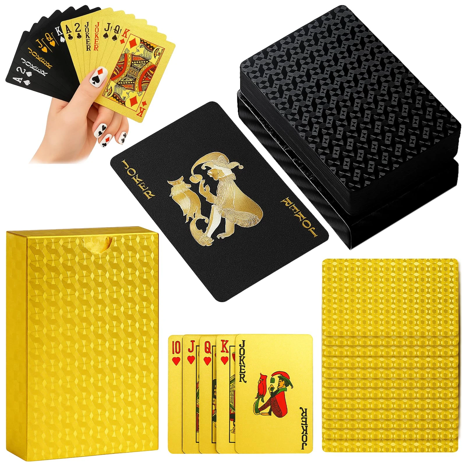 Playing Cards 2 Pack, Gold and Black Poker Cards Set, Deck of Cards for Beach Parties, Camping, Family Game Nights, Poker Tournaments and Gifts