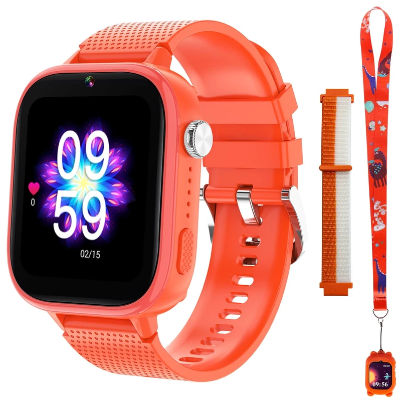 OKYUK 4G Children's Smartwatch with Phone and GPS, Multifunctional Children's Watch with Video Call, Sports Modes, Alarm Clock, Integrated App Store, Children's Smartwatch for Boys and Girls (Orange)