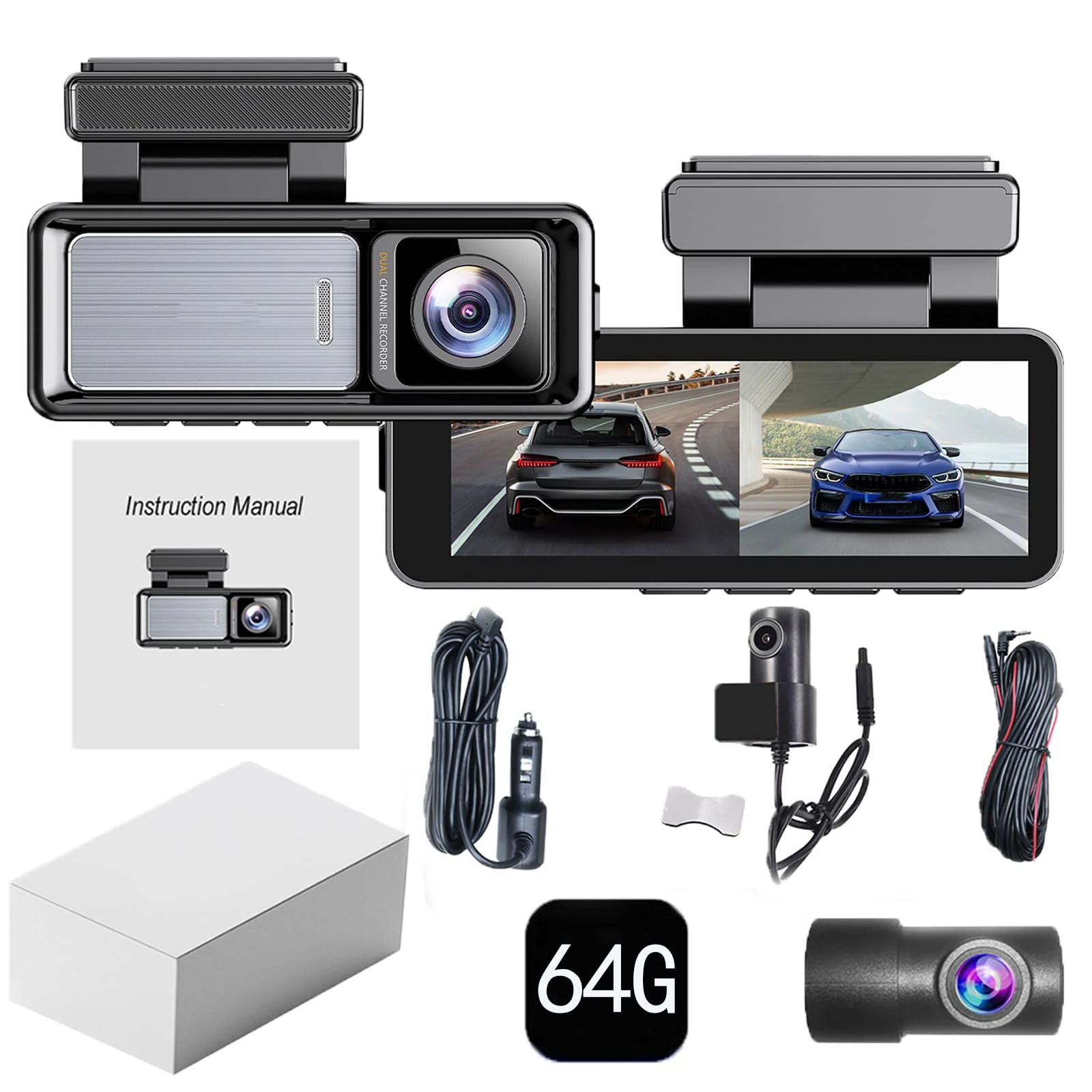 Osmo Dashcam Pro 4k with 64GB Card, Front And Rear Osmo Dash Cam Pro, Dashcam Wifi/App Control Car Camera Dash Cam With Reversing Camera, Loop Recording, Parking Monitoring (1 PCS)