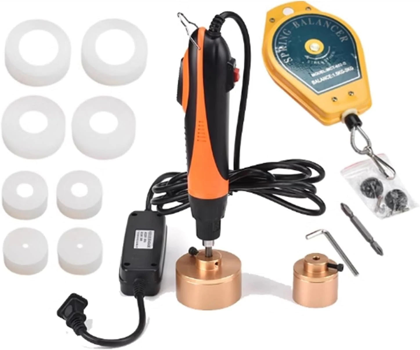 50kg High Torque Electric Bottle Capping Machine, Portable Handheld Induction Sealer, Handheld Cap Sealer, with 8 Silicone Pad, No-Load Speed 1000rpm, for 10-50mm Round Caps