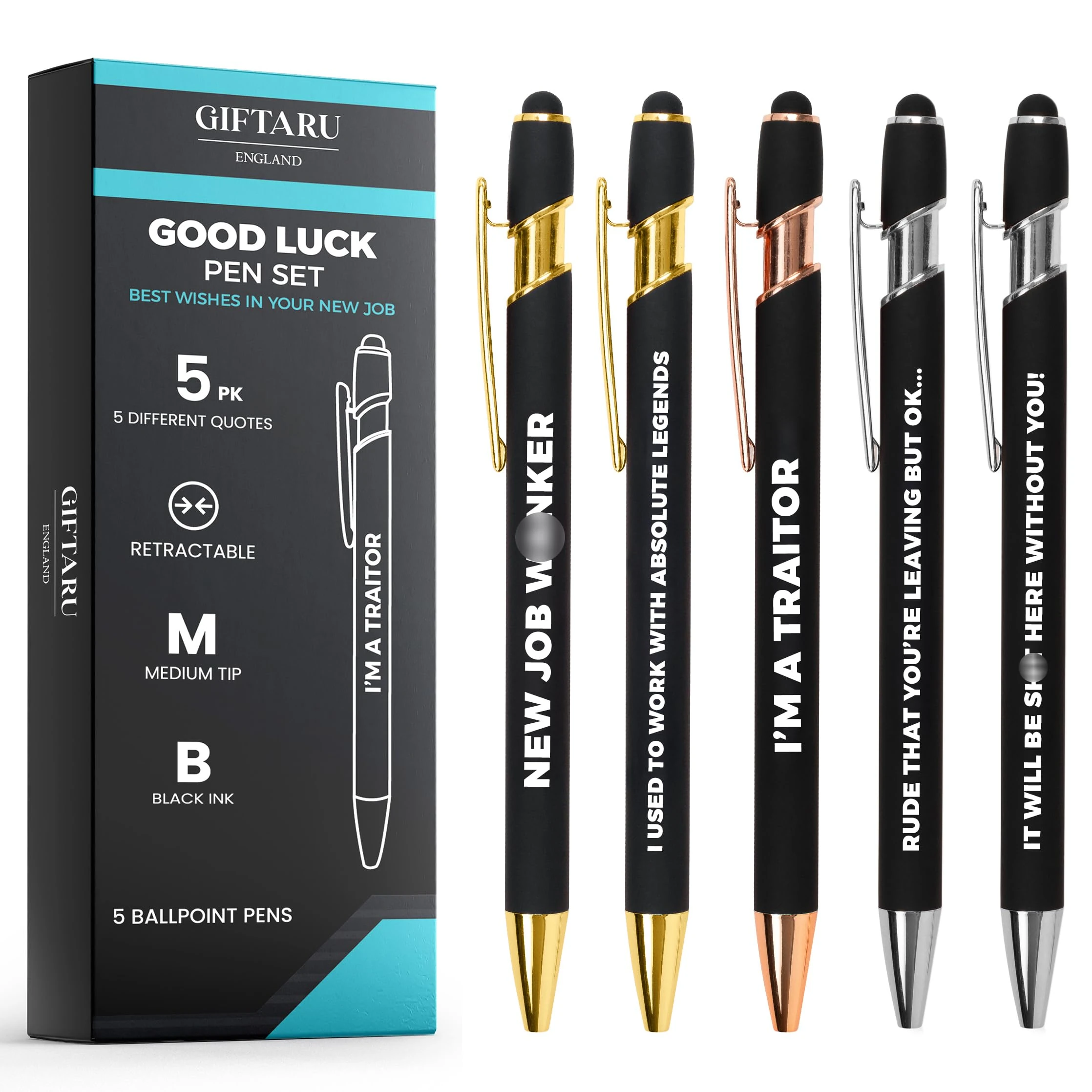 GIFTARU Funny New job leaving Pen Gift for women and men: Rude Sarcastic Pack of 5 good luck funny pens for Colleague Present
