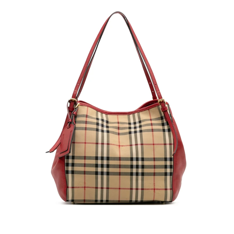 BURBERRY Pre-Loved Small Haymarket Check Canvas and Leather Canterbury Tote
