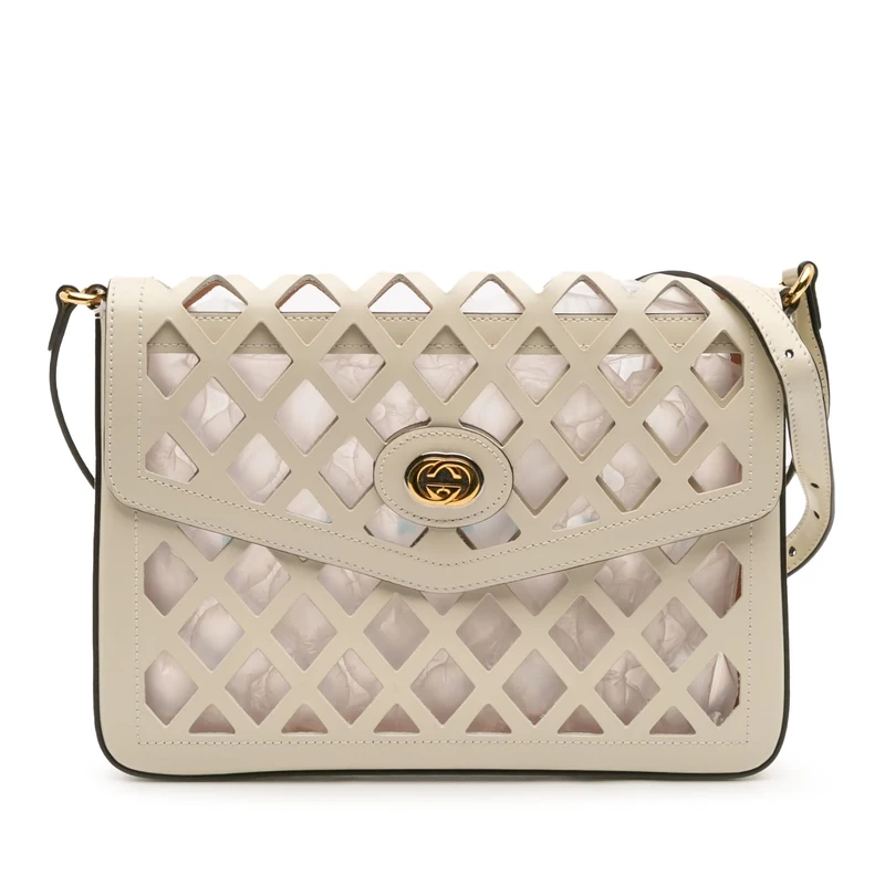 Pre-Loved Medium Cutout Leather and Flora Canvas Traforata Flap Crossbody