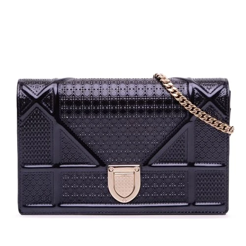 Pre-Loved Patent Microcannage Diorama Wallet on Chain Handbag