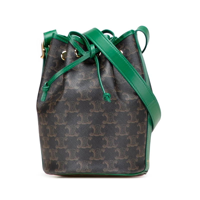 Pre-Loved Small Triomphe Coated Canvas Drawstring Bucket Bag