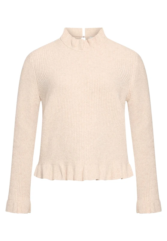 Cartoon Women's Knitted Jumper with Stand-Up Collar, Light Beige Melange, 18