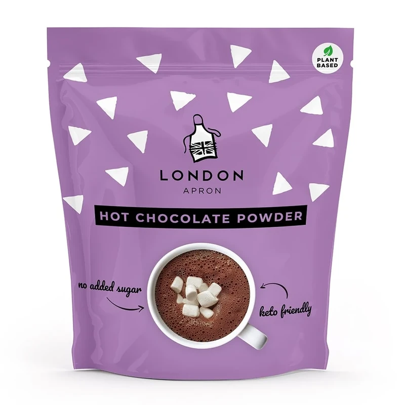 London Apron Keto Hot Chocolate Powder – Sugar Free, Low Carb & High Fibre – No Added Sugar Cacao Cocoa Drink – Vegan, Dairy Free & Low Calorie – 215 g (10 Servings)