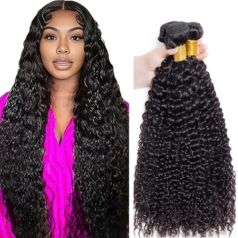 Jucames Water Wave Human Hair Bundles #1B Natural Black Color Unprocessed Invisible Virgin Bundle/50g Total 150g Human Hair Extensions For Woman 18 20 22 Inch