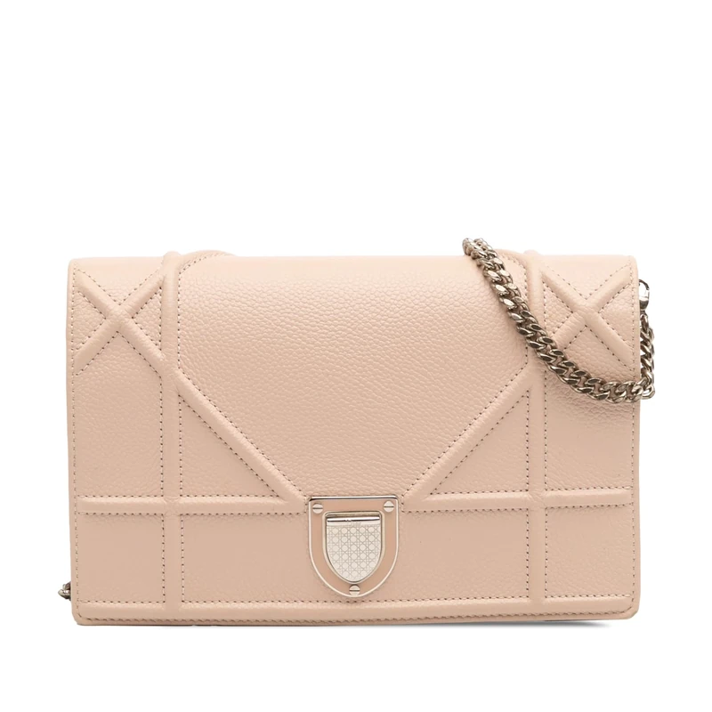 Pre-Loved Grained Calfskin Diorama Wallet On Chain Handbag Crossbody Bag