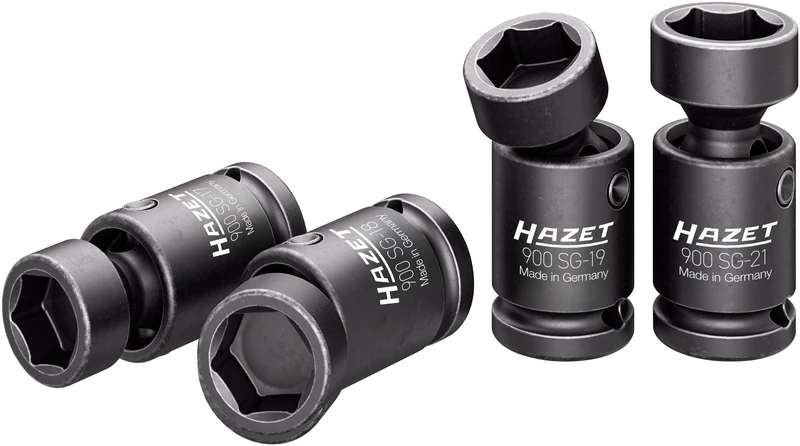 HAZET 900SG-1721/4 Impact Driver Socket Set, 4 Piece, Articulated, 17-21 mm, 1/2 Inch Square, External Hex Drive Profile, 25 Degree Swivel Angle