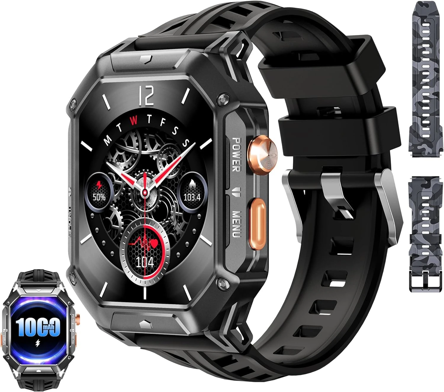 OUKITEL Smart Watch for Men, 1000mAh Smartwatches with Step Counter, 2.13" AMOLED Touch Screen Fitness Watches, Heart Rate Sleep Monitor, 100+ Sports Modes, IP68 Waterproof