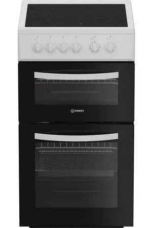Indesit ITE5VMW 50cm Electric Ceramic Cooker – White, Freestanding Oven and Hob, Fan Assisted Main Oven, Ceramic Hob with 4 Zones, Double Cavity, Easy Clean Enamel, Energy Efficient