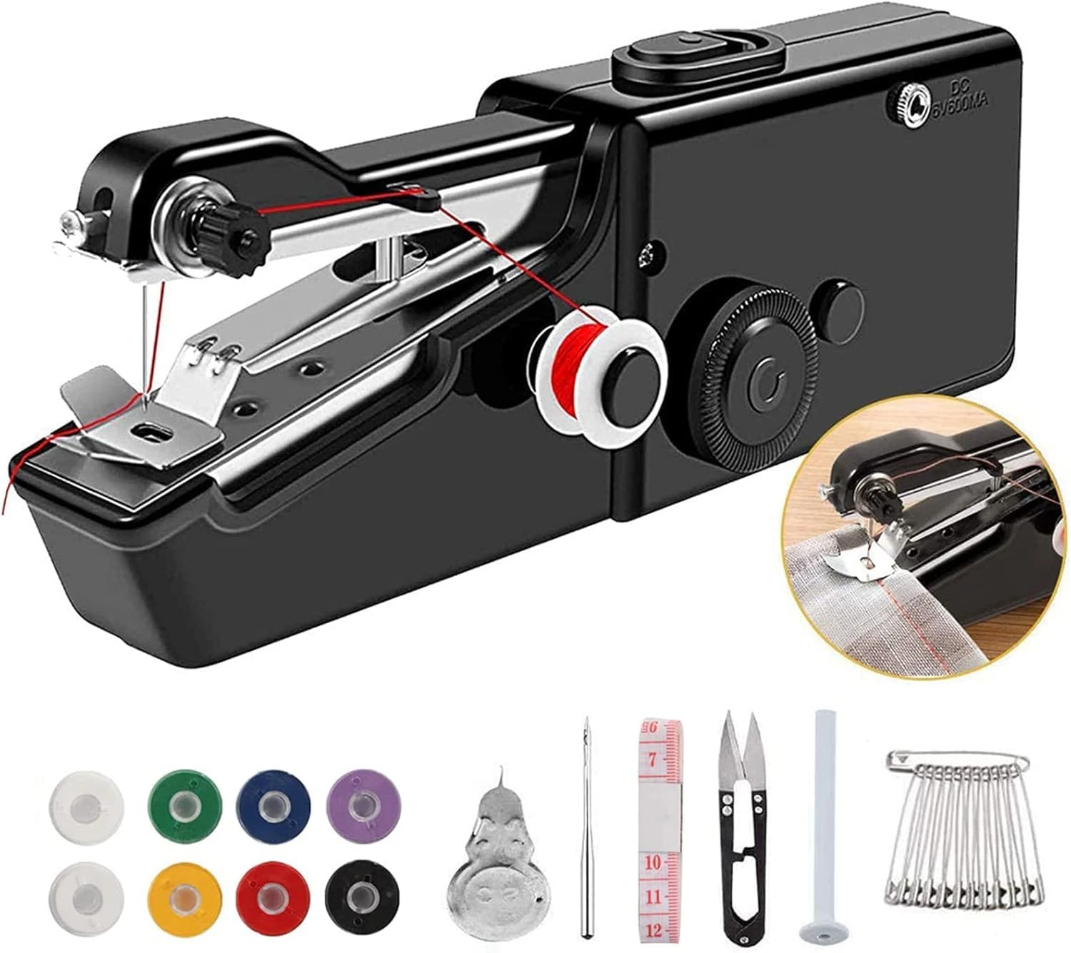 VxoDhuuo Handheld Sewing Machine, Mini Sewing Machine Handheld, Cordless Portable Electric Sewing Machines with Sewing Accessories for Beginners, Suitable for Clothing, Curtains, DIY Home Travel,Black