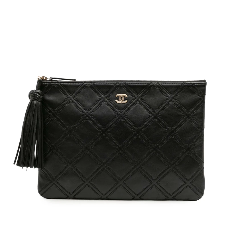 Chanel Pre-Loved Medium Quilted Lambskin Double Stitch Tassel O Case Clutch