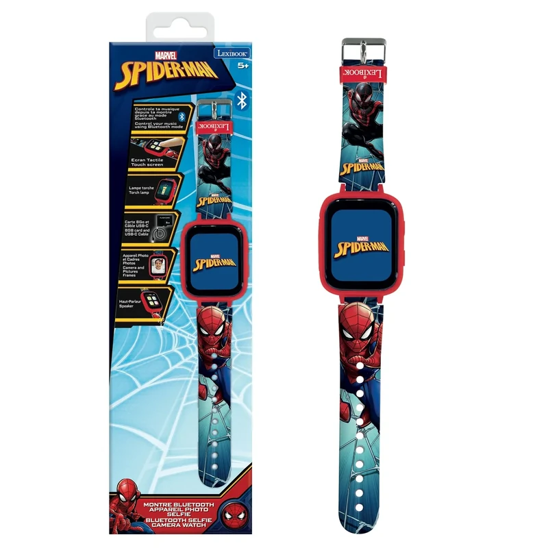 LEXIBOOK, Spider-Man, Bluetooth Watch with Color Screen, Spider-Man Design, Camera, and 8 GB Memory Card, Red, DMW071SP