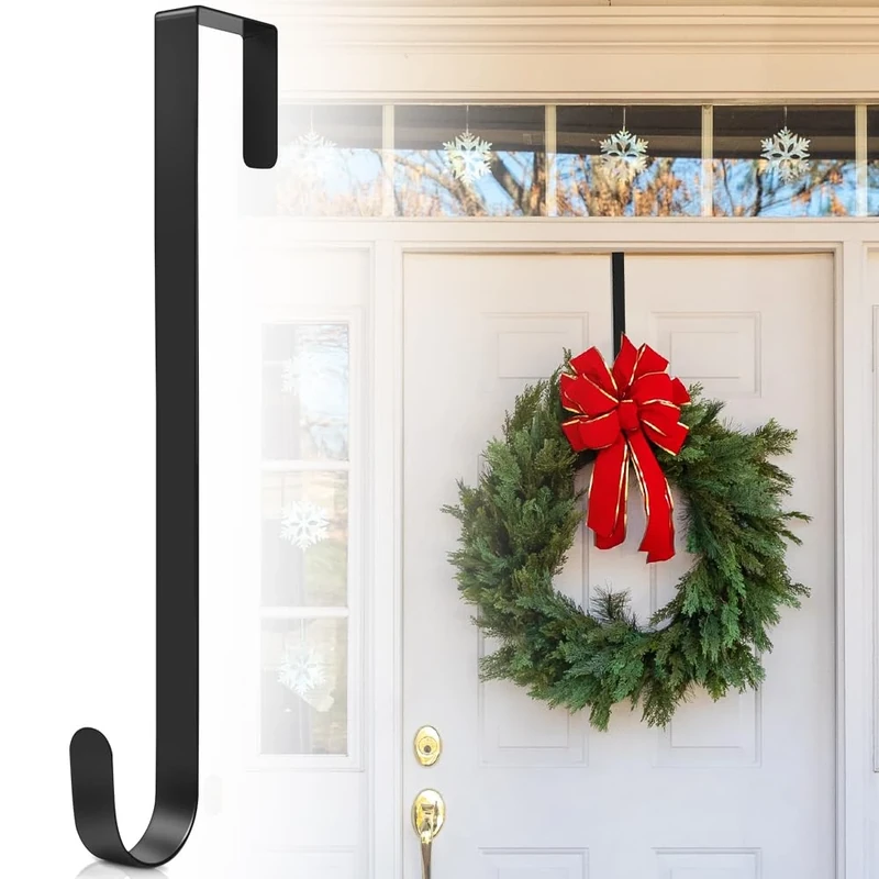 MIVITOOM Metal Wreath Hanger for Front Door - 12 Inch (30.5cm) Sturdy Over Door Hook, Universal Decor Holder for Christmas, Halloween, Wedding & Home Office Wreaths (Black,1 Pack)