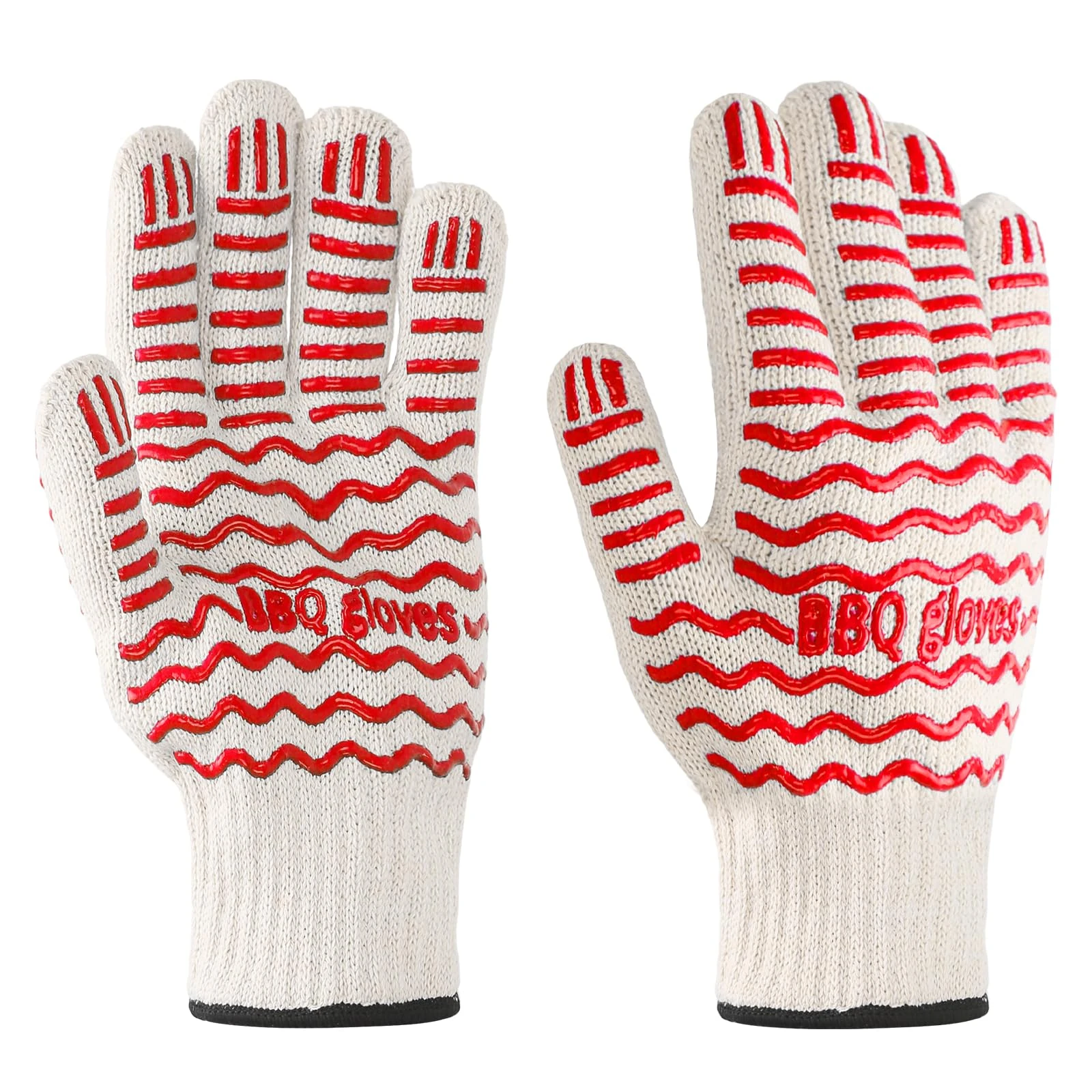 Oven Glove, 932°F Extreme Heat Resistant Gloves, Non Slip Gloves with Fingers, Used for Kitchen Pot Racks, Ovens, and Outdoor Barbecue Cooking hot Surface Treatment (1 Pair of Red)