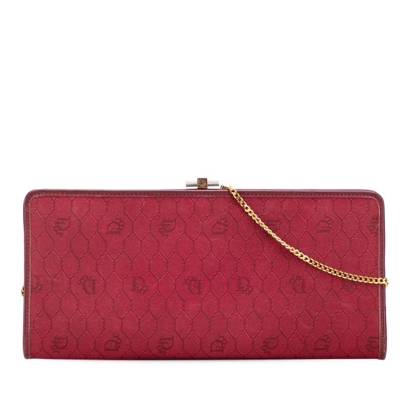 Dior Pre-Loved Honeycomb Canvas Clutch With Chain