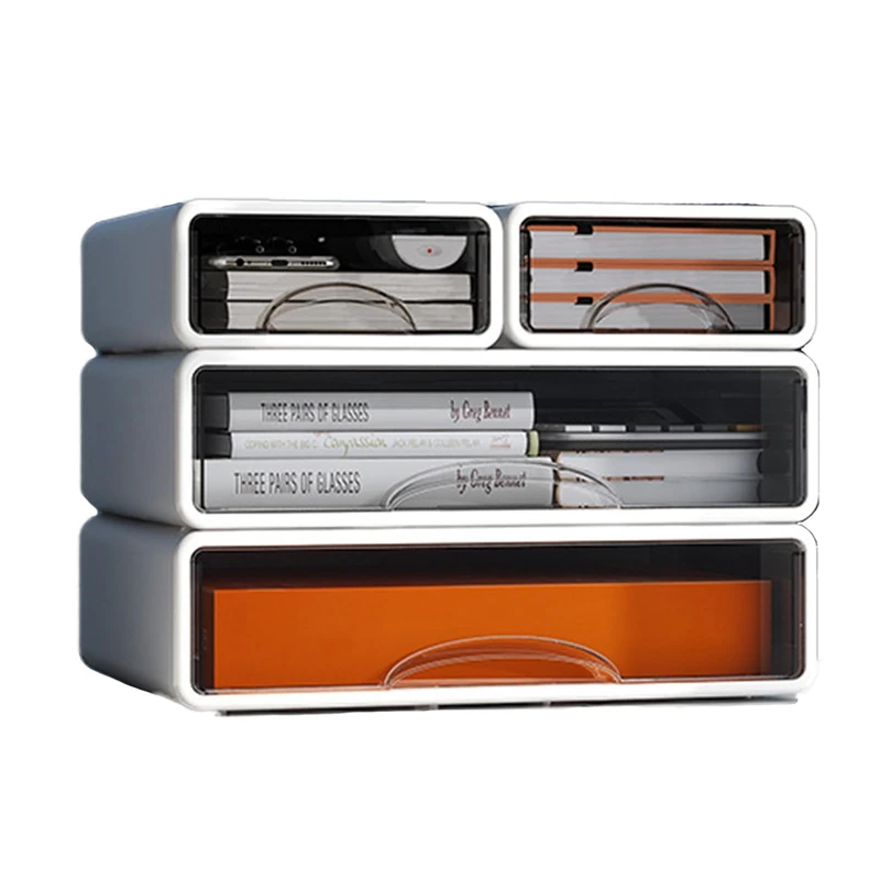 ZZFENGKR Desk Organizer with Drawers, Stackable Storage Drawers with Compartments Desktop Organization for Office Supplies, Makeup, Pencils, Tape, Erasers, Paperclips, Chargers (White 2S2M)