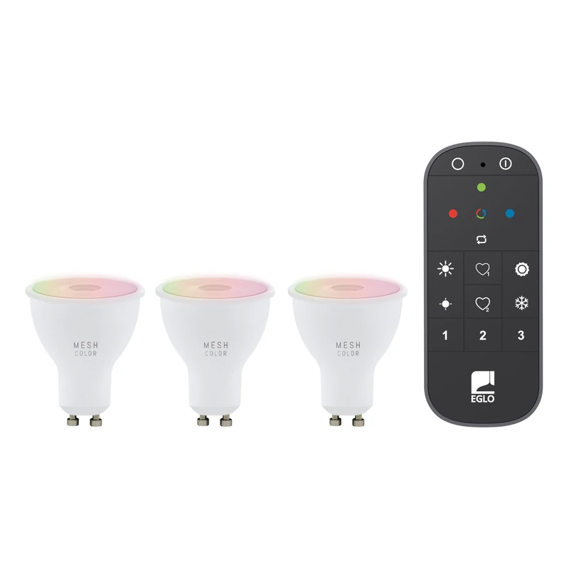 Eglo Connect.z 3-Piece Smart Home LED Bulbs GU10, Matte, ZigBee, app and Voice Control Alexa, with Remote Control, dimmable, Warm to Cool White, RGB, 4.9 watts, Opal White Bulb