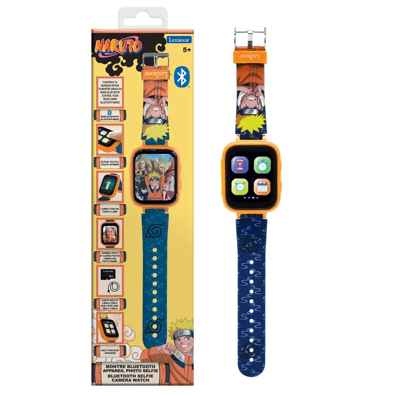 LEXIBOOK, Naruto, Bluetooth Watch with Color Screen Naruto with Camera and 8 GB Memory Card, Orange, DMW071NA