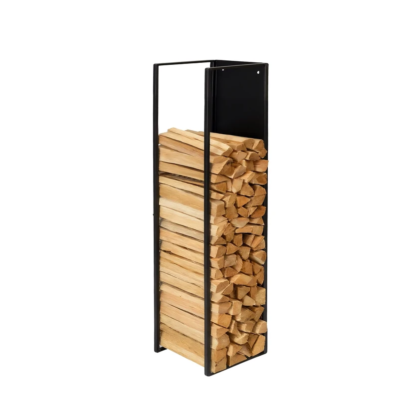 Relaxdays Firewood Holder, Wall Mounted, HWD: 120 x 25 x 25 cm, Wood Storage, Powder Coated, Iron, Black