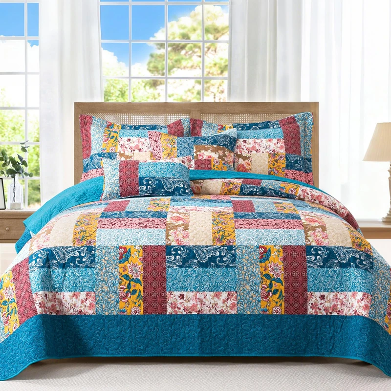 BEDIFANY Farmhouse Cotton King Quilt Set - 100% Cotton Cover Bedspread
