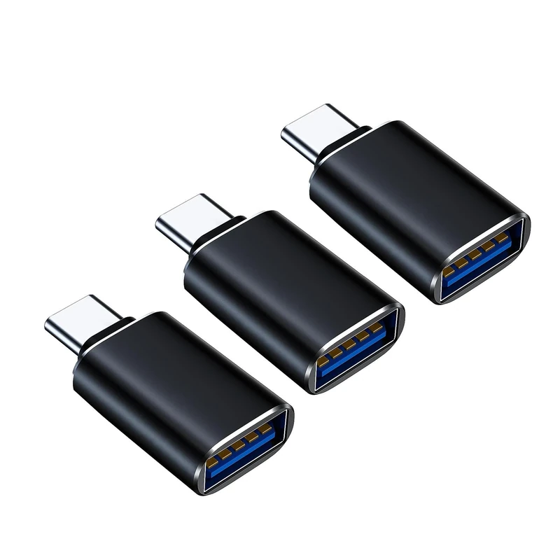 Winhuey 3 Pcs Black USB to Type-C Converter, USB C Adapter, USB-A Female to USB-C Male Adapter