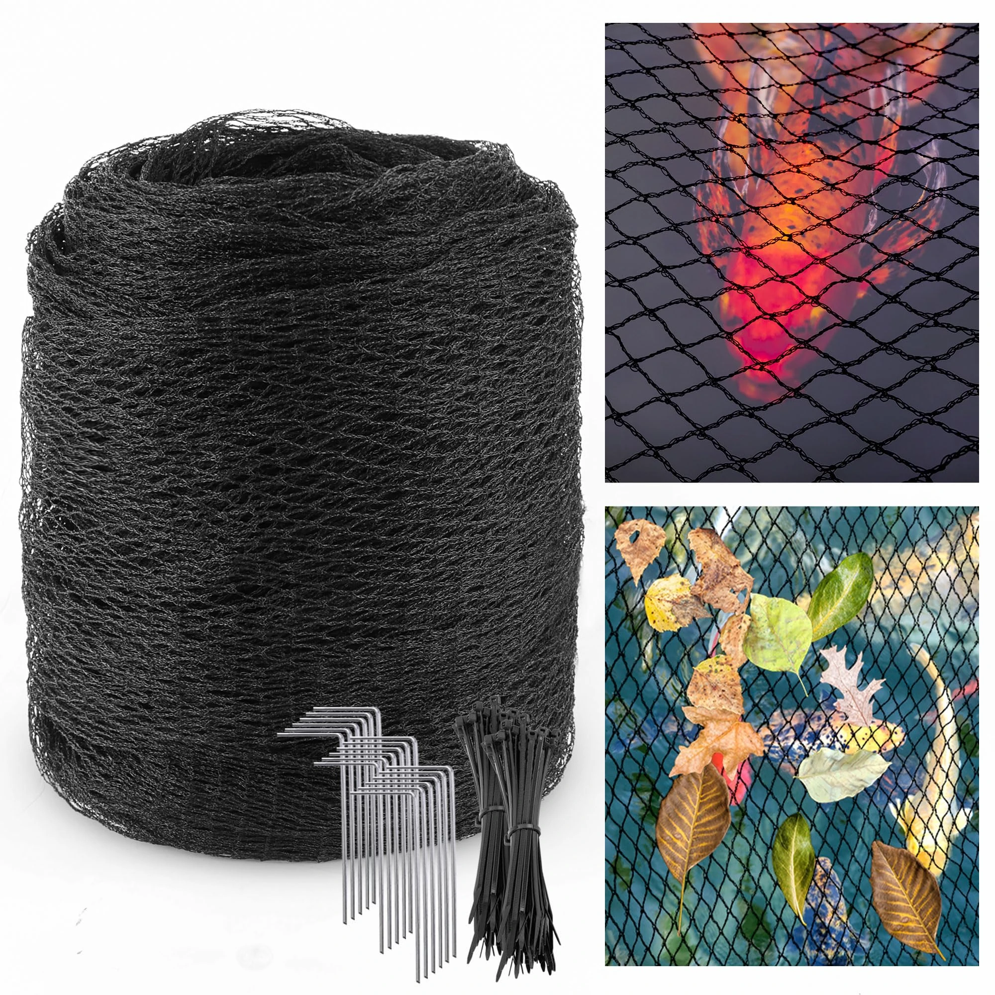 UNIFAMILY Koi Pond Netting Kit 6m x 6m Black Heavy Duty Woven Fine Mesh Pond Net Cover for Leaves, Protecting Koi Fish from Raccoons, Birds, Cats & Predators