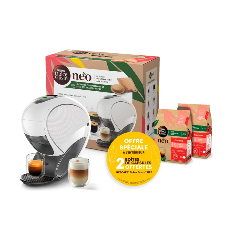 KRUPS Coffee machine NESCAFÉ Dolce Gusto, Compostable pods and recyclable paper-based bags, Connected, Neo White, YY5499FD