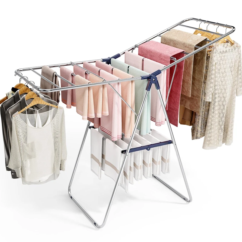 KINGRACK Clothes Airer Height Adjustable Clothes Dryer with Folding Gullwings Indoor Outdoor No Assembly