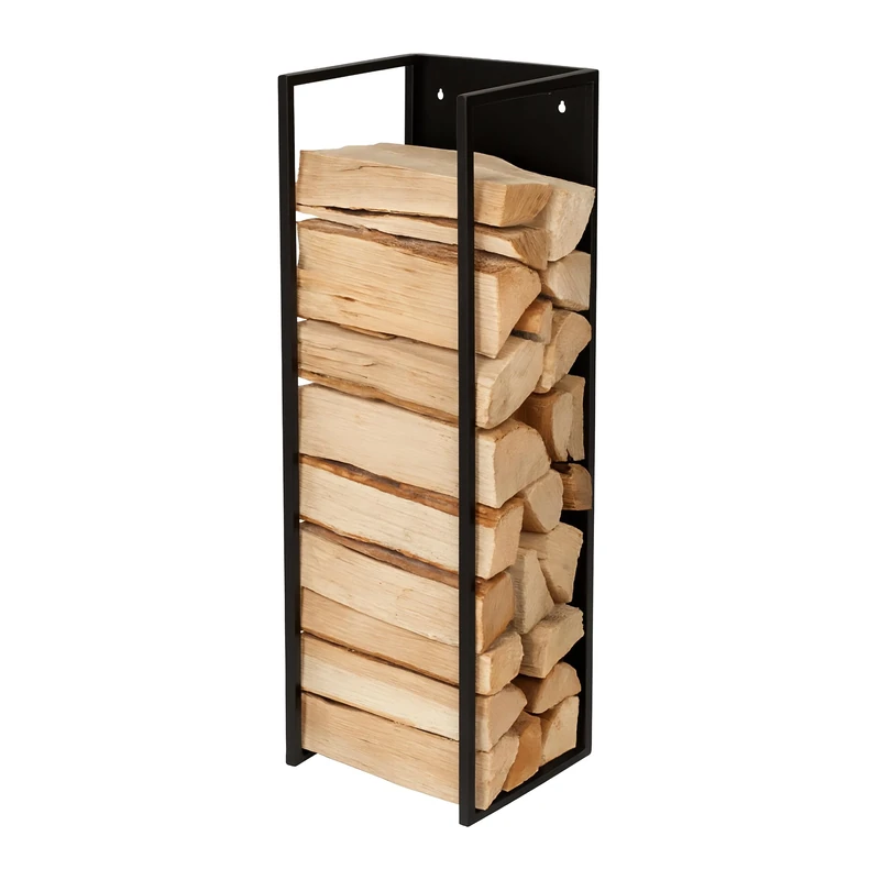 Relaxdays Firewood Holder, Wall Mounted, HWD: 100x25x25 cm, Logs, Powder Coated, Iron, Firewood Stand, Black