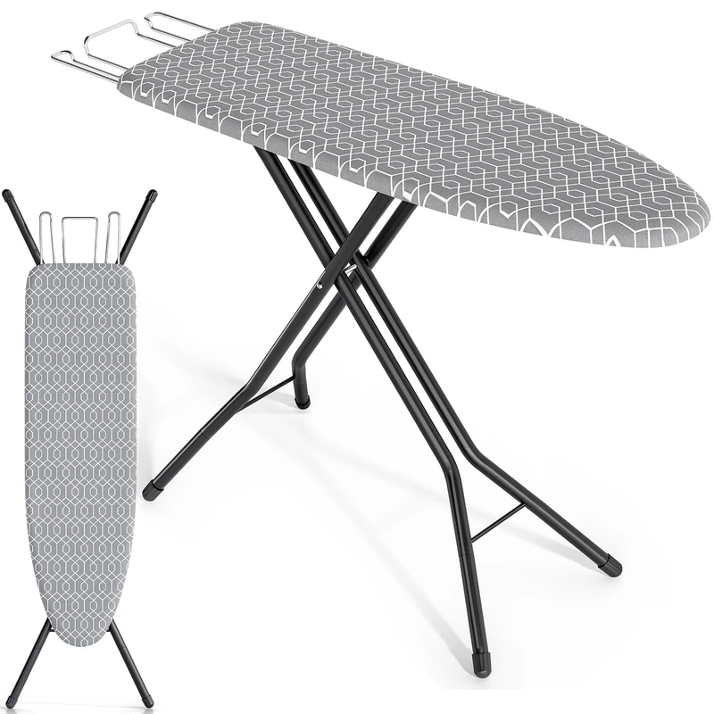 KINGRACK Standard Size Ironing Board, Folding Full Size Ironing Board, Iron Boards with Iron Rest & Adjustable Height,Heavy Duty Iron Table with Metal Legs & Thick Cover, 33 x 110 cm, Grey