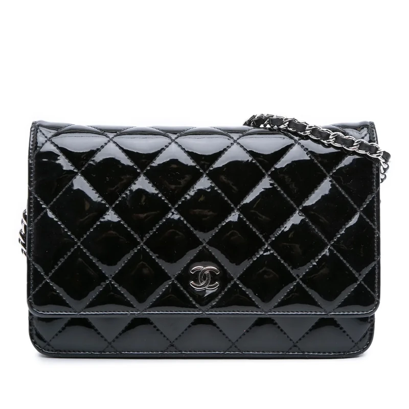 Pre-Loved CC Quilted Patent Wallet On Chain Handbag