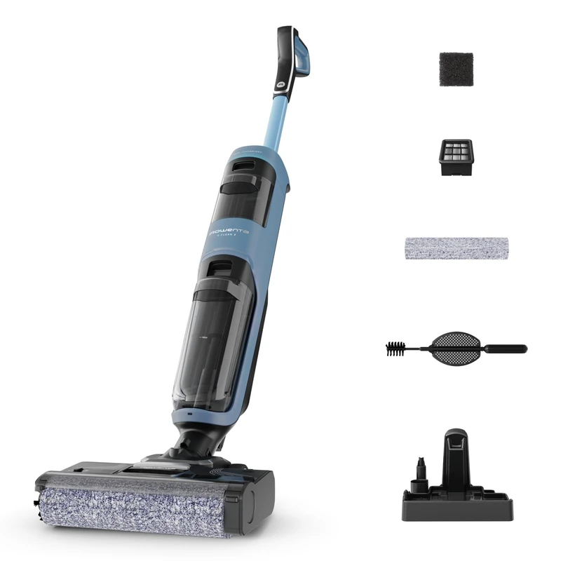 Rowenta X-Clean 2 Cordless Electric Mop with Wet & Dry Technology, Self-Cleaning, Vacuum & Scrub, Eco/MAX Modes, Lightweight, Edge Cleaning, Aqua Blue, GZ2271E0