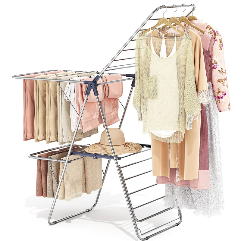 KINGRACK Clothes Airer, Stainless Steel, Black, L