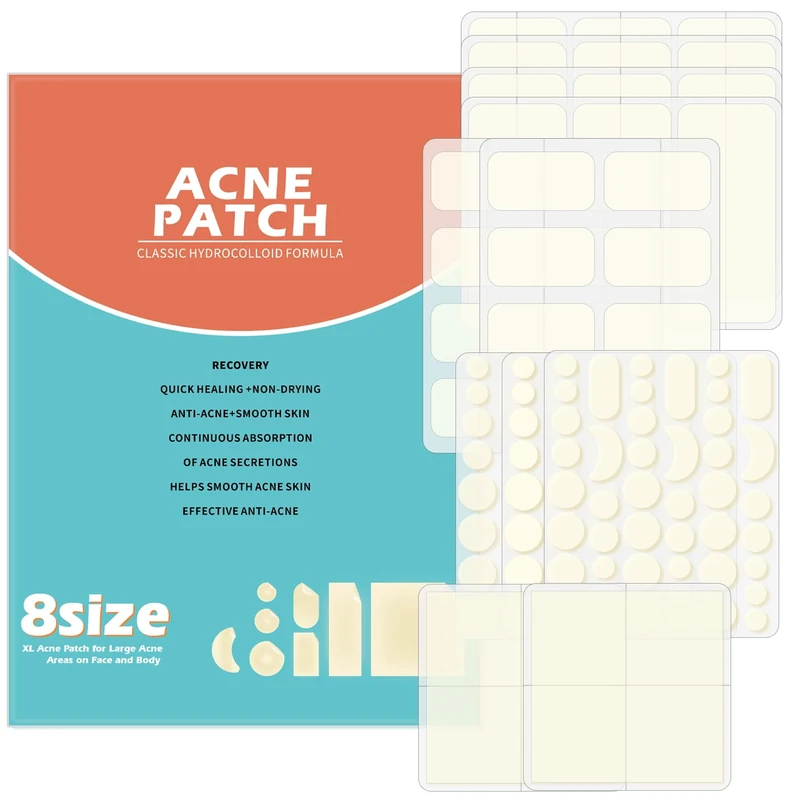 Rnitle Acne Patches[165 Pcs 8 Sizes],Hydrocolloid Dressing Cover for Effective Calming and Relief of Acne,Pimple Patches,Spot Treatment Pimple Stickers,Facial Care(Dots, Strip, Contoured)