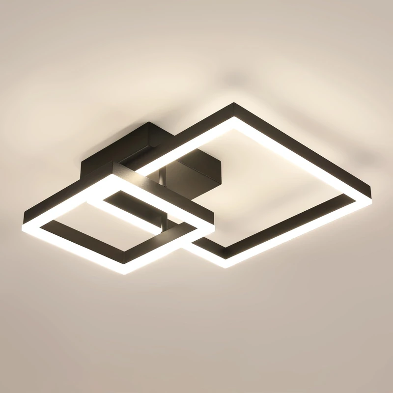 Comely LED Living Room Ceiling Light, 36 W 4050 LM Modern Acrylic Square Ceiling Light, Neutral Light, 4500 K, Aluminium Ceiling Light for Bedroom, Kitchen, Dining Room, Black, 52 cm