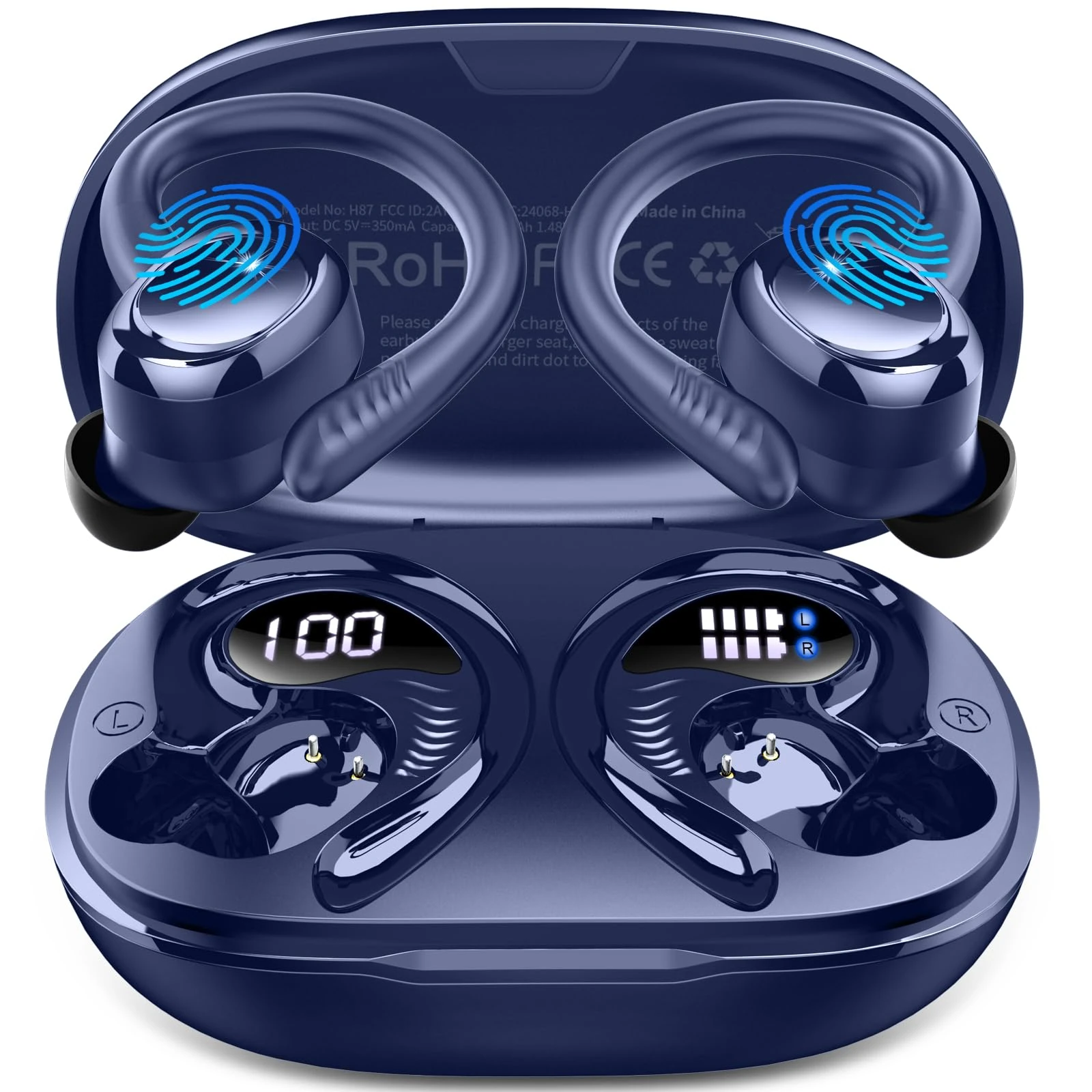 Hupoaf Wireless Earbud Sport, 2025 Bluetooth 5.4 Headphone 3D Stereo Deep Bass Ear Buds, 4 ENC Noise Cancelling Mic Earphone, 50+Hrs USB-C IP-X7 Waterproof Headset Android iOS for Running Gym Workout