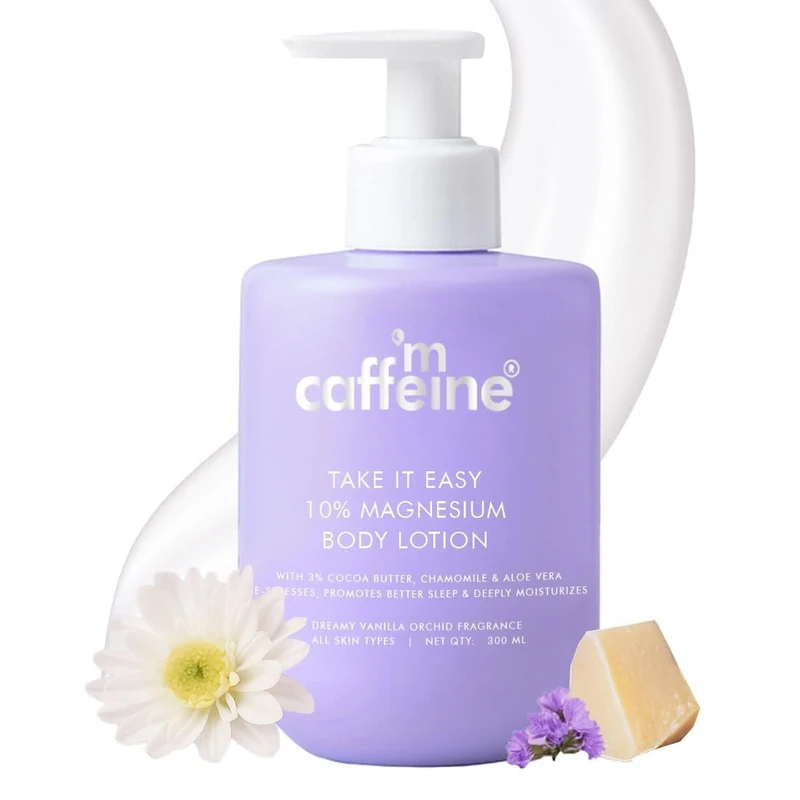 m-Caffeine 10% Magnesium Body Lotion-300ml | Stress-Reduction & Better Sleep Lotion For Men & Women | Mild Vanilla Orchid Fragrance Calms & Soothes| Non-greasy 3% Cocoa Butter Blend Deeply Moisturizes