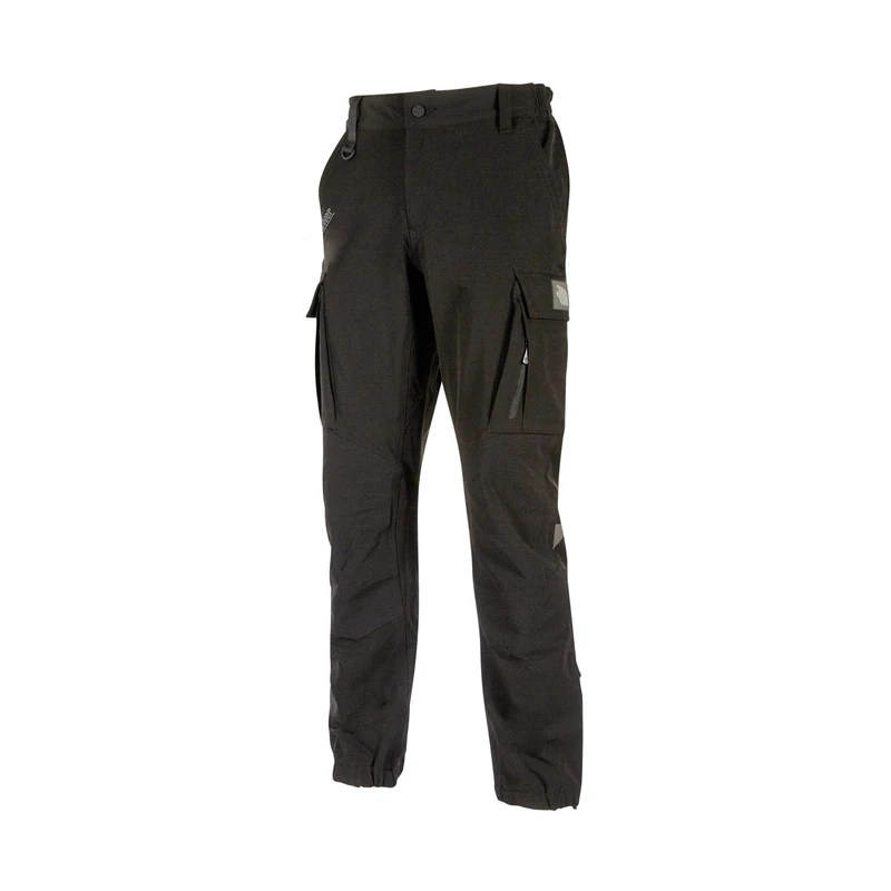 U POWER Men's Pantalone Cargo Trek, Pantaloni Da Lavoro in Tessuto U-4 Stretch Con Zip E Bottone, 90% Nylon 10% Elastane Fabric Work Trousers Button, Black Black, M