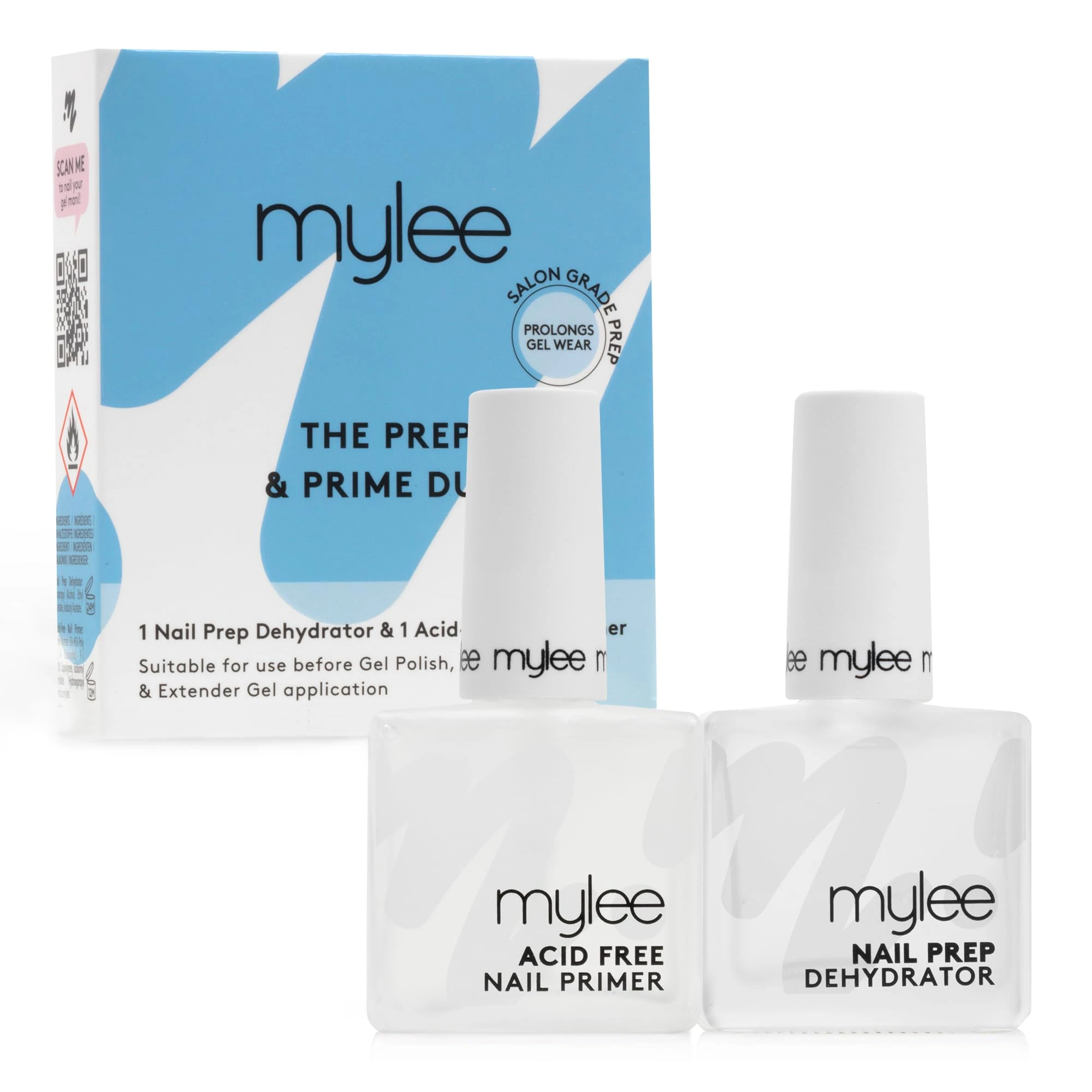 Mylee Nail Prep & Prime Duo – Dehydrator & Acid-Free Primer for Gel Nails – Boosts Adhesion, Prevents Lifting & Chipping – Salon-Quality Prep for Long-Lasting, Chip-Free Gel Manicures