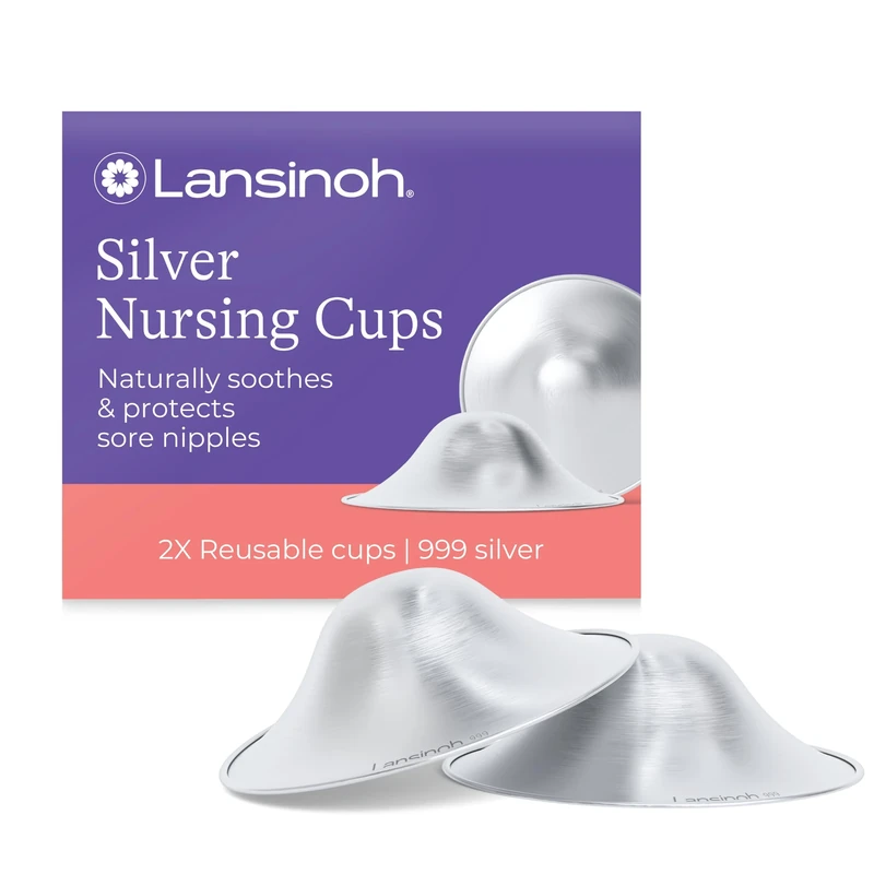 Lansinoh Silver Nipple Cups - 999 Sterling Nickel Free Silver Nipple Shields for Breastfeeding - Naturally Protects and Helps Heal Sore Nipples - Postpartum - Breast Feeding Essentials