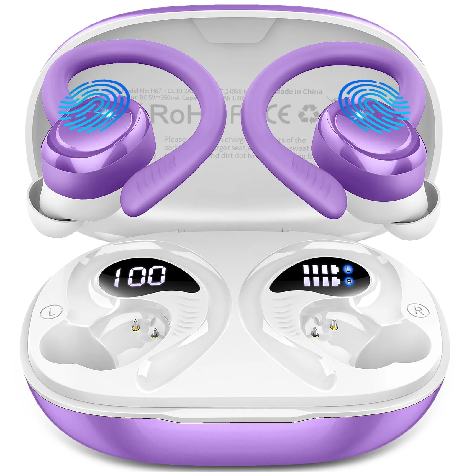 Hupoaf Bluetooth 5.4 Earbud Sport, 2025 Wireless Headphone 3D Stereo Deep Bass Ear Buds, 4 ENC Noise Cancelling Mic Earphone, 50+Hrs USB-C IP-X7 Waterproof Headset Android iOS for Running Gym Workout