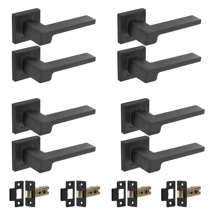 Decoranddecor Spectra Matt Black Aluminium Lever Handle Sets – 4 Pack of Internal Door Fittings with Mortice Latch, Contemporary Design for Bedrooms, Bathrooms, and Modern Home or Office Interiors