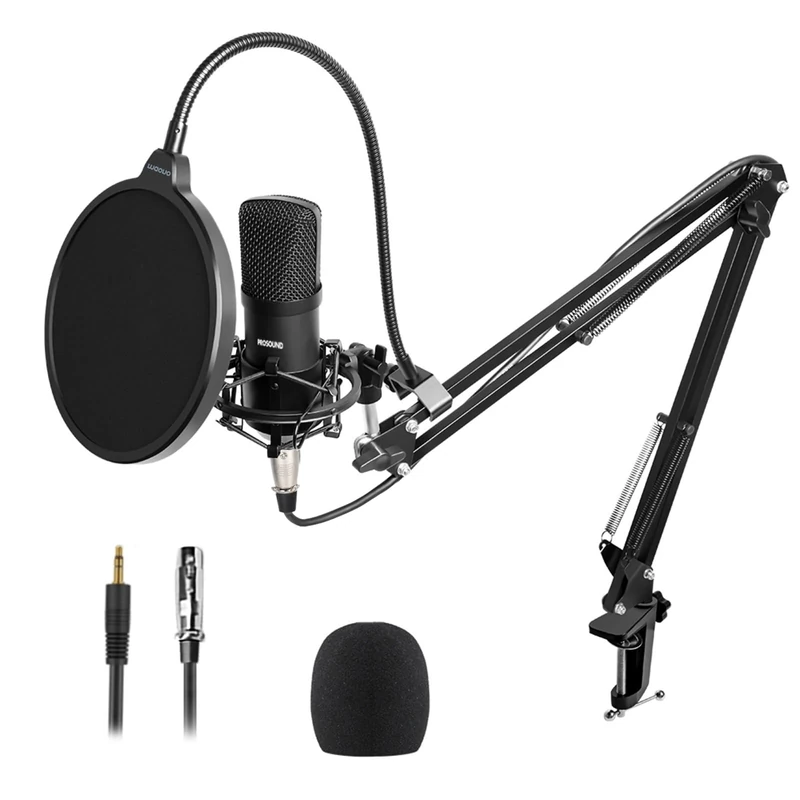ProSound XLR to 3.5mm Microphone with Boom Arm Kit Condenser Cardioid Polar Pattern