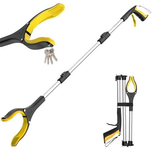 36"（91 CM） Foldable Litter Pickers,Extra Long Grabber Reacher Stick Tool, Lightweight Rubbish Pick Up,Picker Upper Strong Magnetic Grip, Hand Grabber for Adults, Disabled, and Elderly (YellowSilver）
